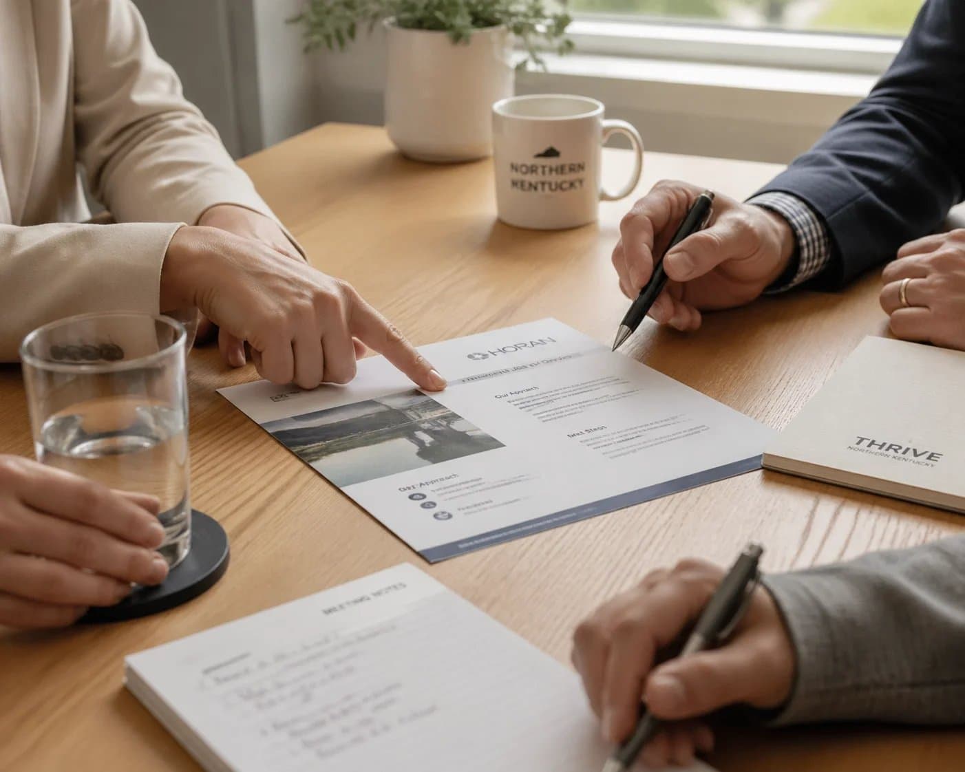 Hands reviewing and signing a translated document