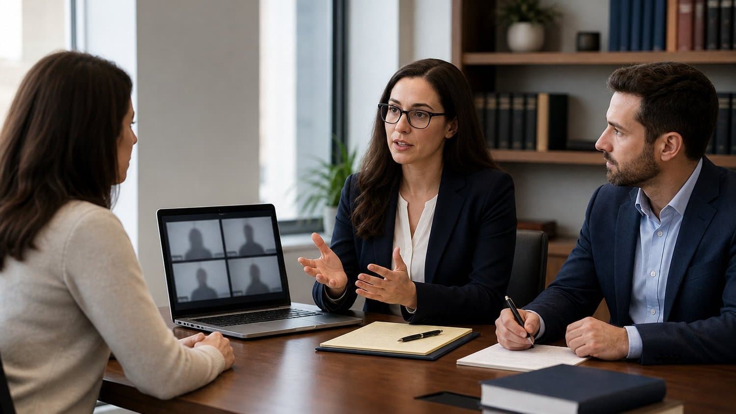 A meeting with a remote interpreter joining by video