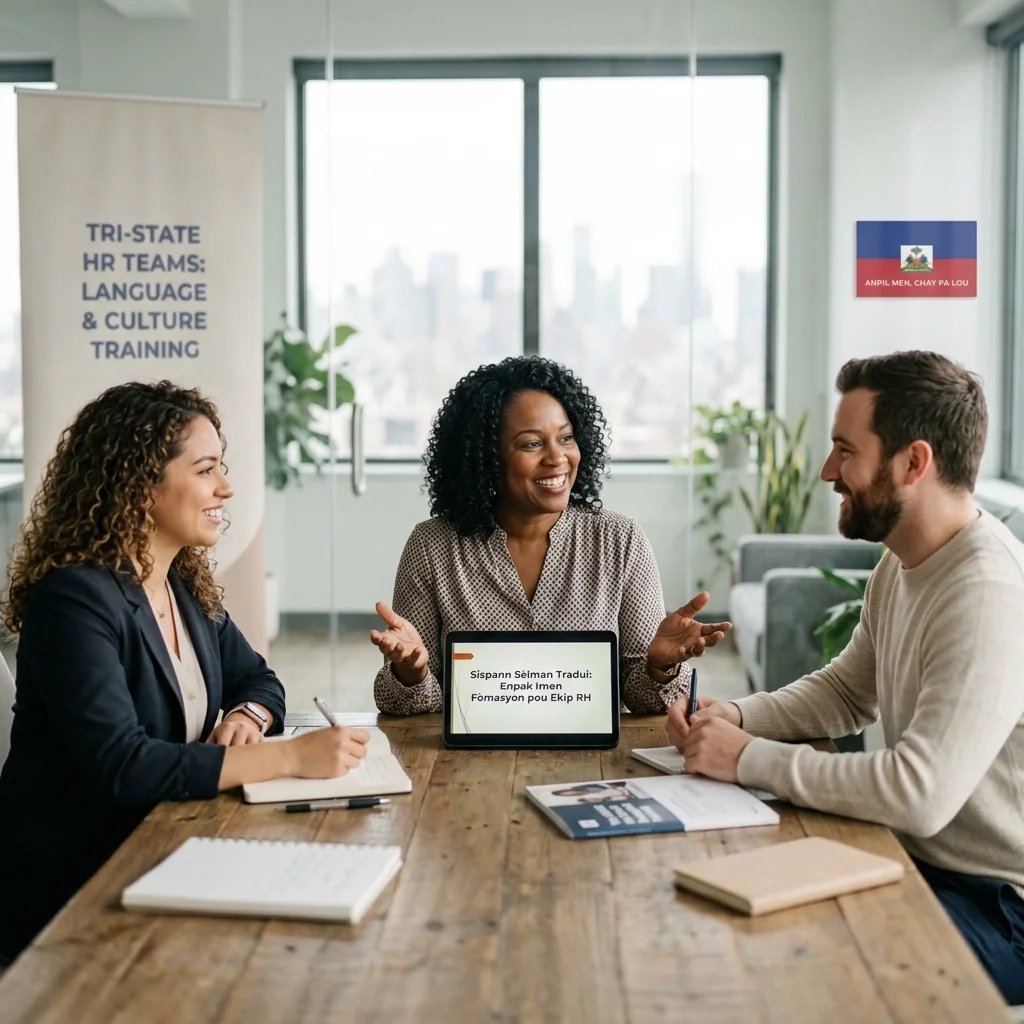 Haitian Creole training for HR teams in workplace meeting