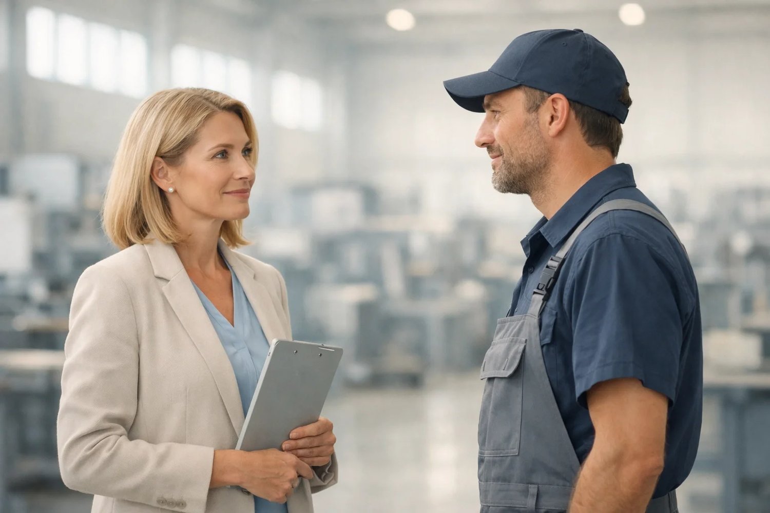 Haitian Creole workplace safety training conversation in industrial setting