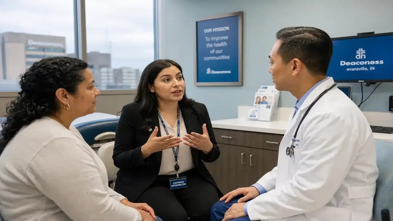 Certified interpreter facilitating patient-provider communication in an Evansville Indiana hospital