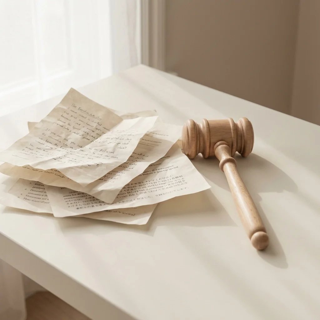 Legal document translation Illinois concept showing translated legal papers and a judge’s gavel on a professional workspace