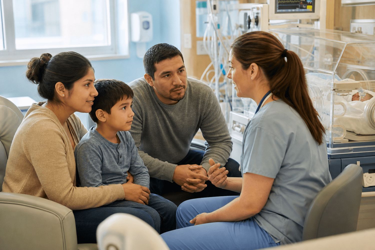 Certified interpreter supporting a multilingual family in a children's hospital NICU in Evansville Indiana