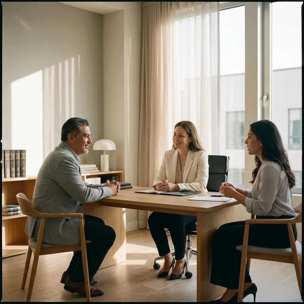 Parent-teacher conference supported by professional interpreting services, ensuring clear communication between educators, families, and school administrators during important school meetings.