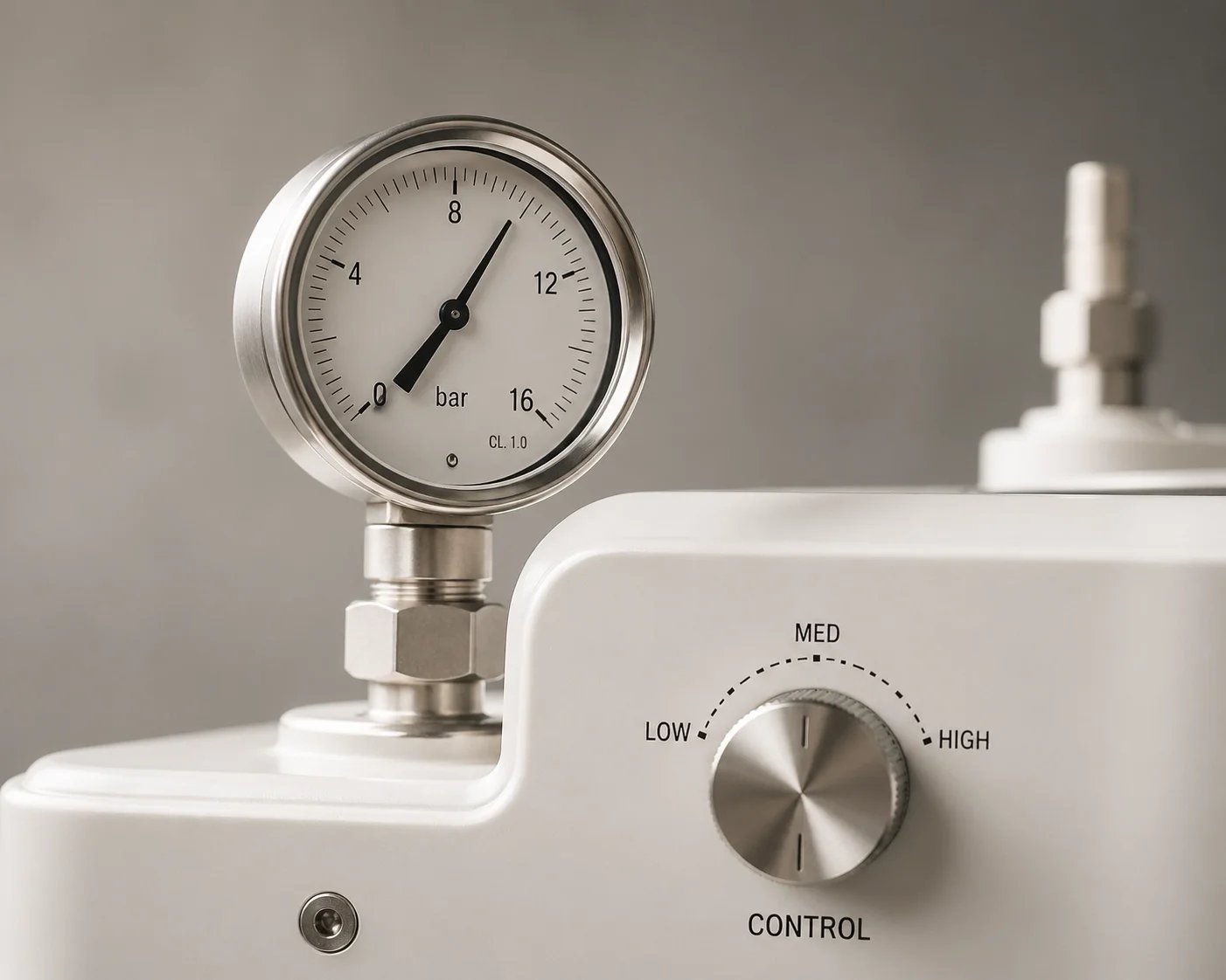Pressure gauge and control panel used in manufacturing safety, highlighting the need for a professional linguist interpreter in manufacturing safety procedures.