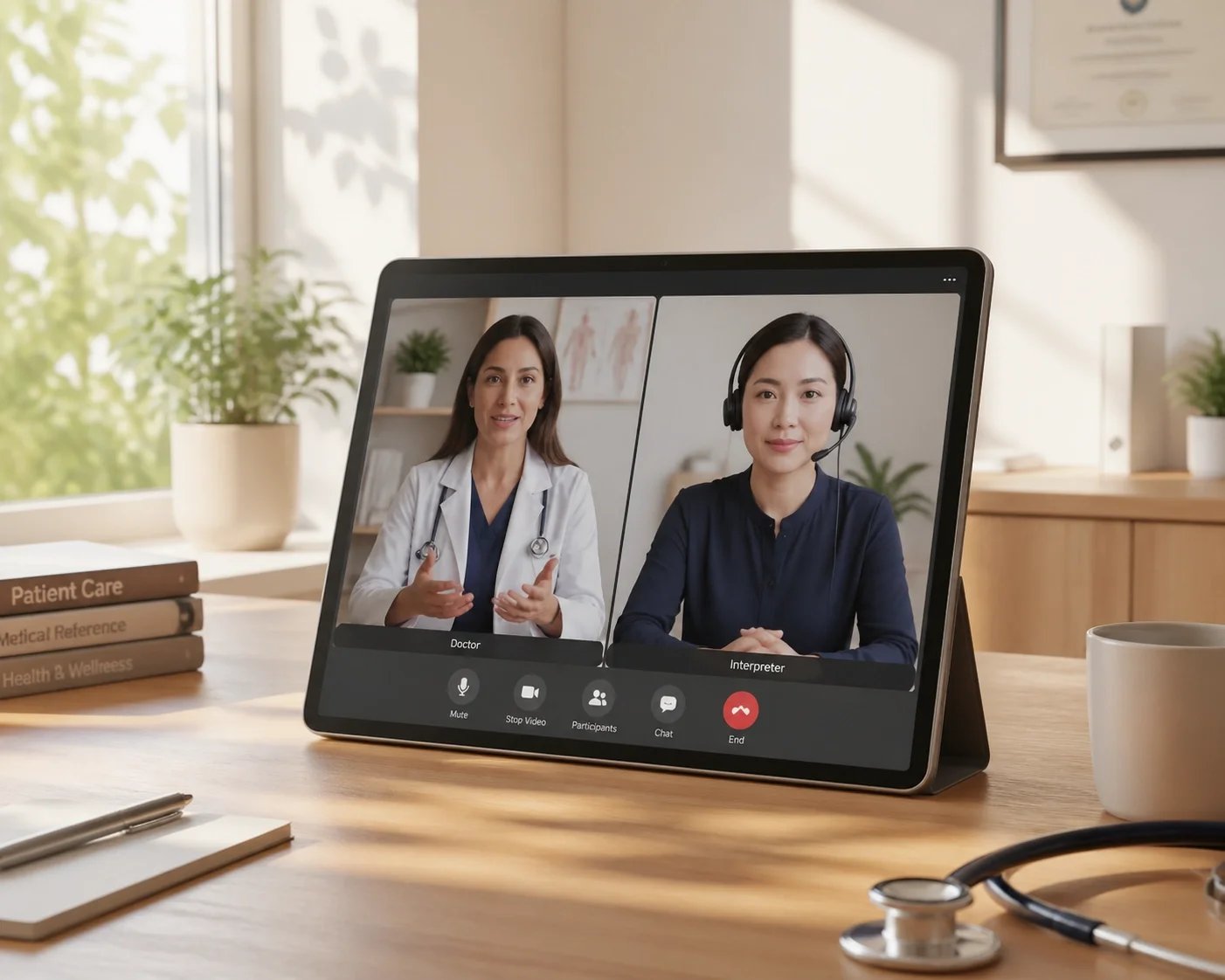 Louisville healthcare provider using telehealth interpretation services with a medical interpreter, highlighting the SPEAK Act shift in patient communication.